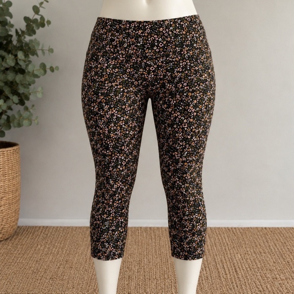 Sonoma Womens XL Cropped Leggings Black Floral Mid Rise Brand New